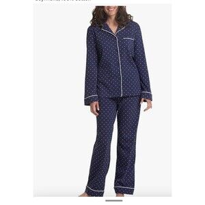 New Pajamagram Navy Blue Polka Dot 2 Piece L/S Pajama Set Womens XS